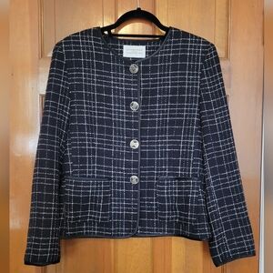 Black & White Plaid Jacket & Skirt Suit (Sz 10)